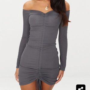 PrettyLittleThing Ruched off the shoulder dress